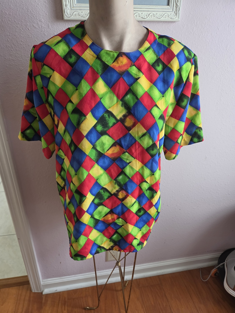 Bright Multicolor Diamond-Print Women’s Blouse